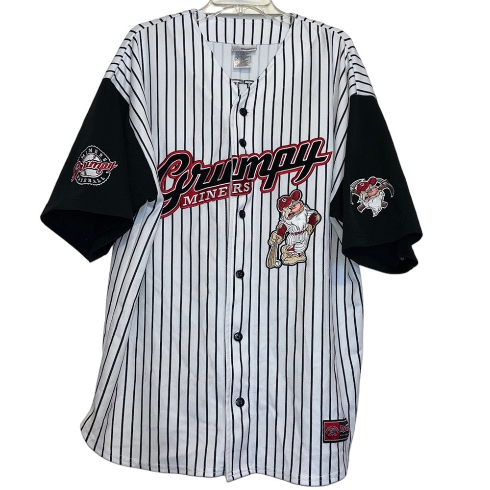 Disney Grumpy Miners Pinstripe Baseball Jersey - White, Black, Red